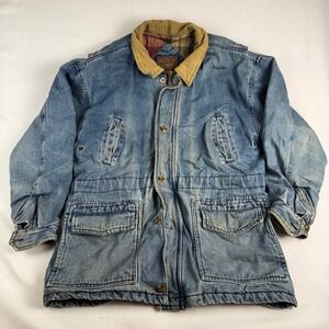 Urban Equipment Country Mens Medium Denim Field Jacket Plaid Lined Chore Coat